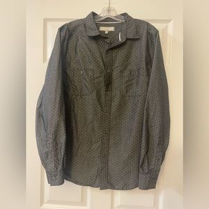 Men’s pd&c black and white mini-polka dot long sleeve shirt, large